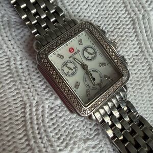 Michele Silver Watch with Diamond Accents